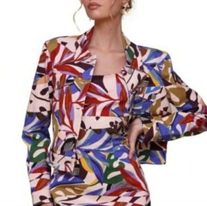 Avec Les Filles Trucker Style Denim Jacket in Abstract Print